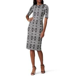 ROAM Snake Print Mykanos Sheath Midi Dress Size Large Black & White Pencil